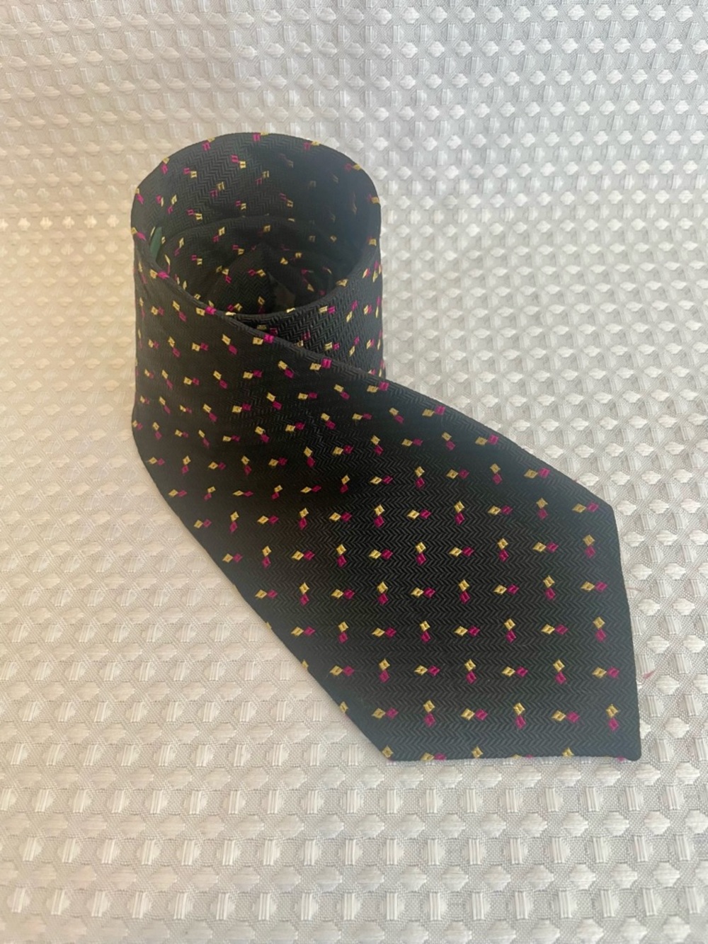 Lauren Ralph Lauren Men Black Silk Geometric Herringbone Tie‎ US Made #679